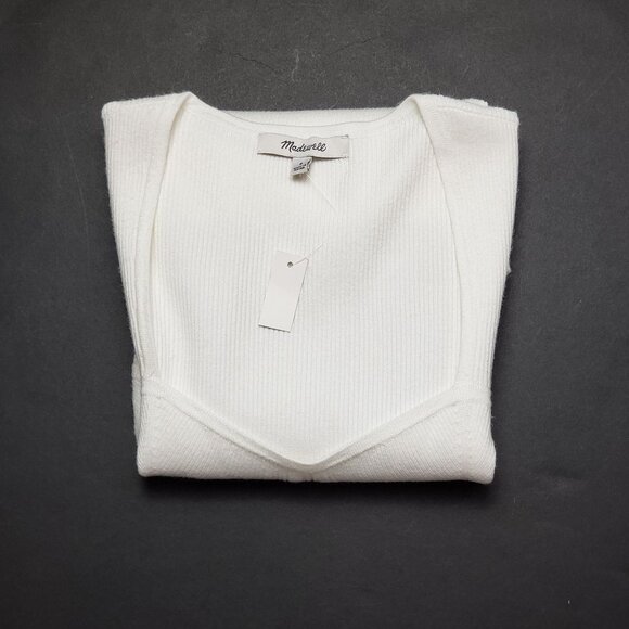 Madewell Wide Rib Sweater Top Women's Small Antique Cream Ivory Sweetheart Neck - Picture 16 of 16